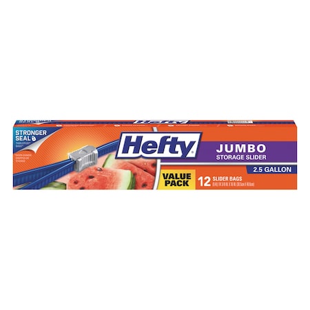 Hefty Slider Bags, 2.5 gal, 0.9 mil, 14.38" x 9", Clear, PK108 R83812
